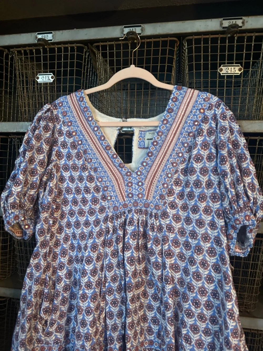 Maeve by Anthropologie Blue Puff-Sleeve V-Neck Mini Dress Large 38487 - Picture 7 of 13